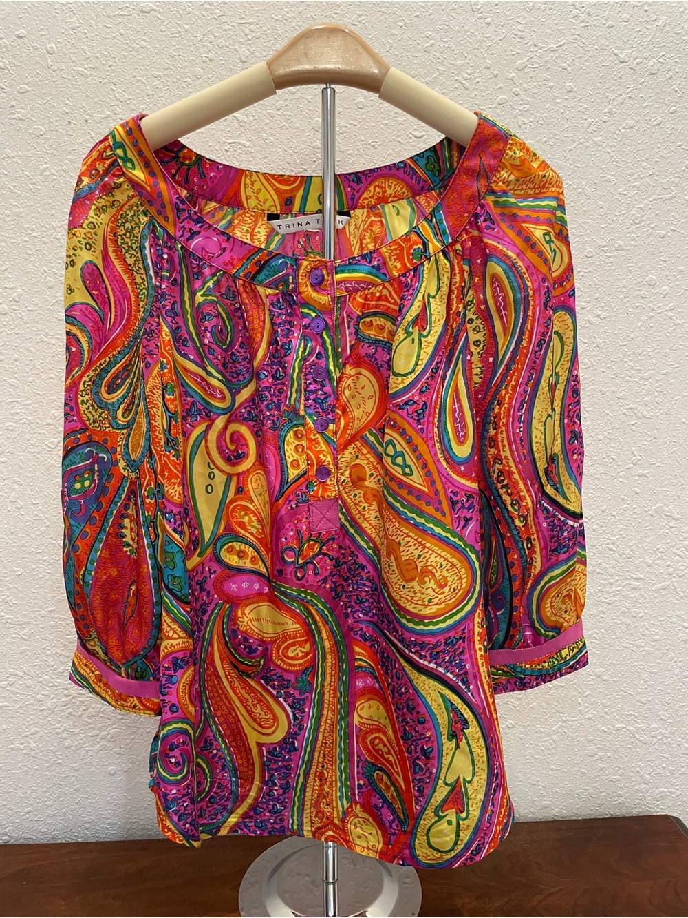 Trina Turk Pink Orange Paisley Peasant Blouse